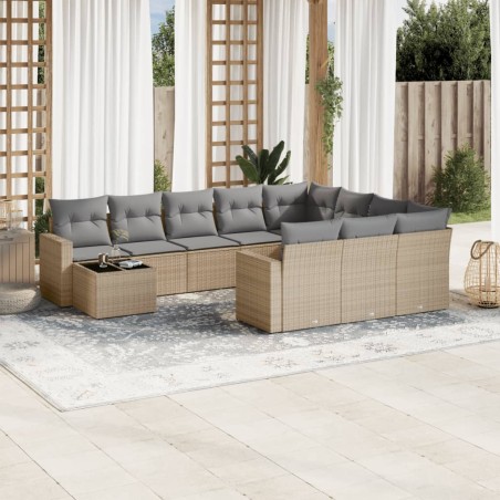 vidaXL Set de sofás de jardín 11pzas con cojines ratán sintético beige