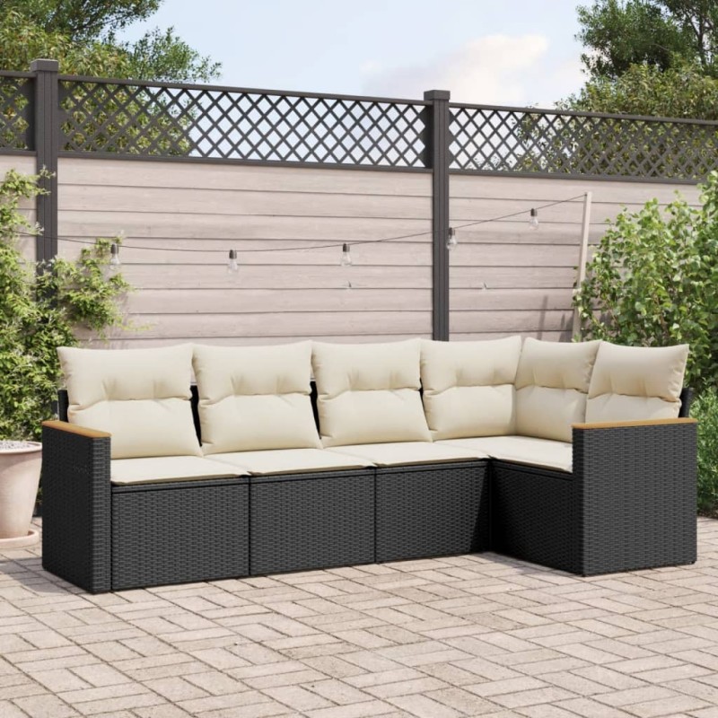 vidaXL Set de muebles de jardín 5 pzas y cojines ratán sintético negro