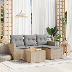 vidaXL Juego de sofás jardín con cojines beige mezcla 5 pzas ratán PE