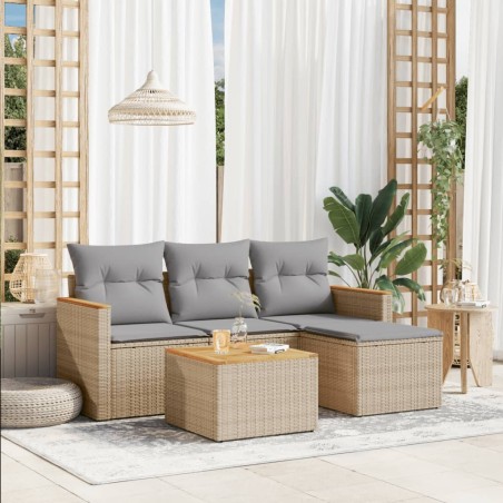 vidaXL Juego de sofás jardín con cojines beige mezcla 5 pzas ratán PE