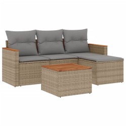 vidaXL Juego de sofás jardín con cojines beige mezcla 5 pzas ratán PE