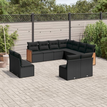 vidaXL Set de sofás de jardín 11 pzas y cojines ratán sintético negro