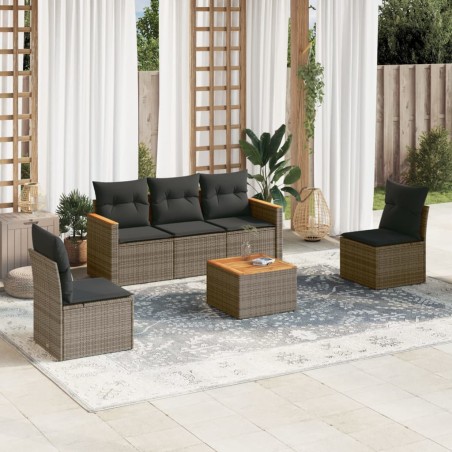 vidaXL Set de muebles de jardín 6 pzas y cojines ratán sintético gris