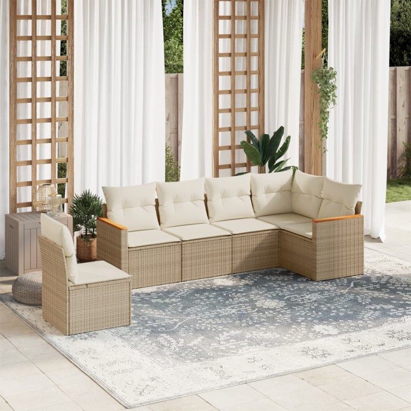 vidaXL Juego de sofás jardín con cojines 6 pzas ratán sintético beige vidaXL Juego de sofás jardín con cojines 6 pzas ratán sintético beige