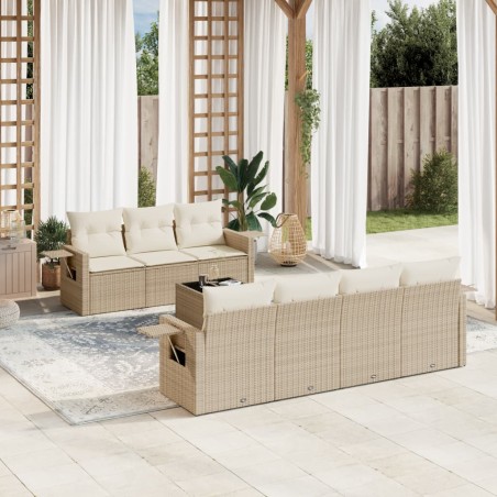 vidaXL Juego de sofás de jardín con cojines beige 8 pzas ratán PE