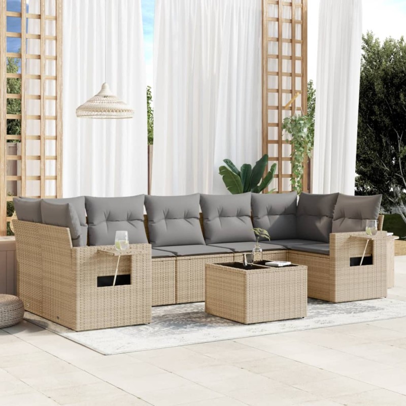 vidaXL Juego de sofás de jardín con cojines beige 8 pzas ratán PE vidaXL Juego de sofás de jardín con cojines beige 8 pzas ratán PE