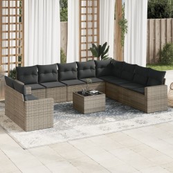 vidaXL Set de sofás de jardín 11 pzas y cojines ratán sintético gris