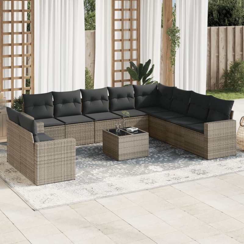 vidaXL Set de sofás de jardín 11 pzas y cojines ratán sintético gris vidaXL Set de sofás de jardín 11 pzas y cojines ratán sintético gris