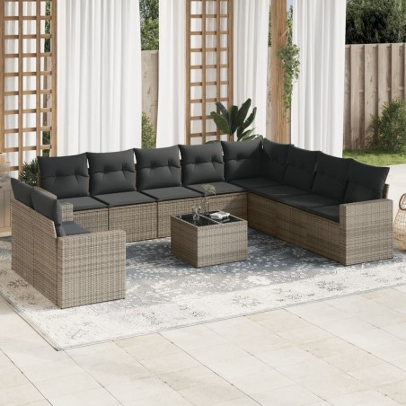 vidaXL Set de sofás de jardín 11 pzas y cojines ratán sintético gris