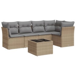vidaXL Juego de sofás jardín con cojines 6 pzas ratán sintético beige