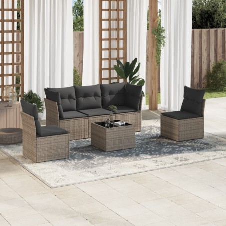 vidaXL Set de muebles de jardín 6 pzas y cojines ratán sintético gris