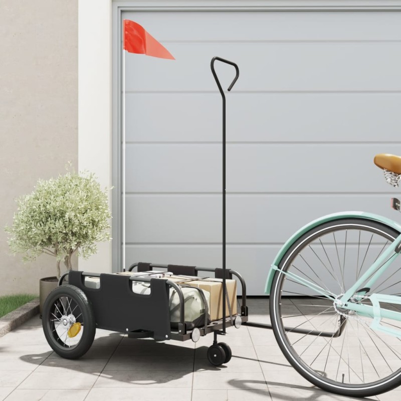vidaXL Remolque para bicicletas hierro y tela Oxford negro