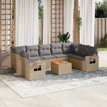 vidaXL Juego de sofás jardín con cojines beige 10 pzas ratán sintético