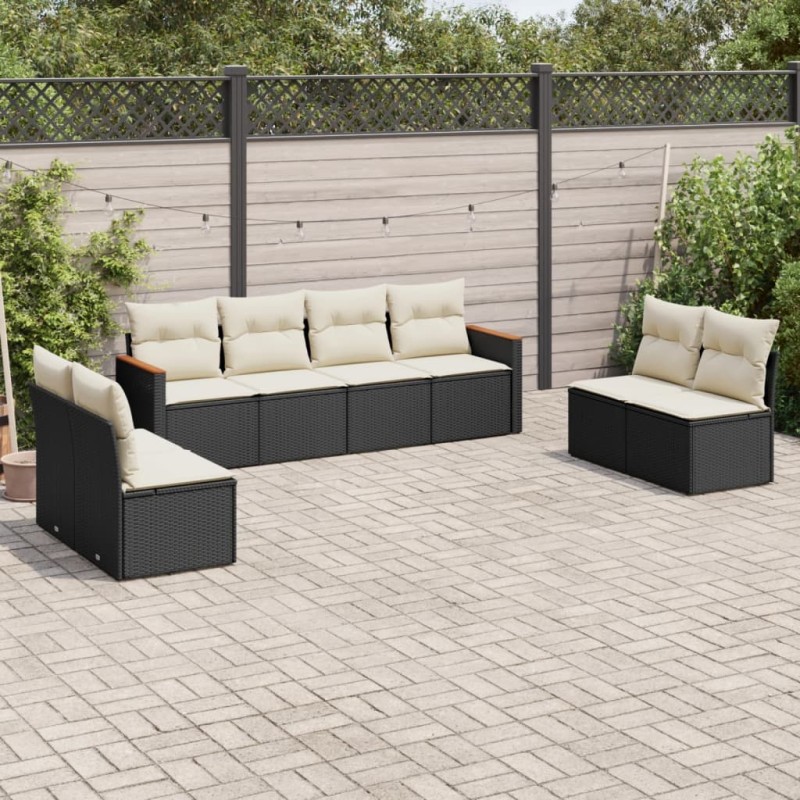 vidaXL Set de sofás de jardín 8 piezas y cojines ratán sintético negro vidaXL Set de sofás de jardín 8 piezas y cojines ratán sintético negro