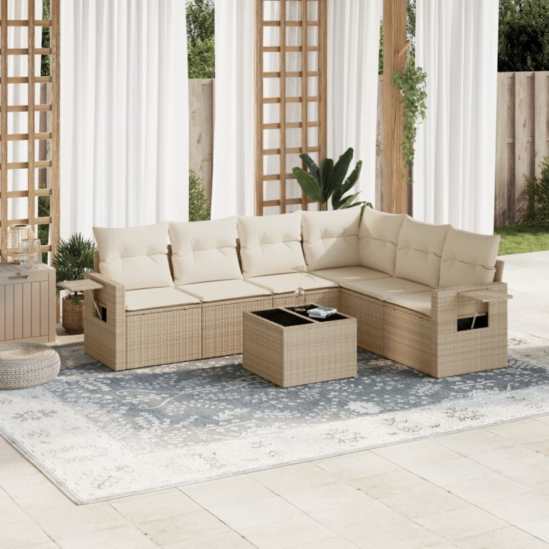 vidaXL Set sofás de jardín 7 piezas y cojines ratán sintético beige vidaXL Set sofás de jardín 7 piezas y cojines ratán sintético beige