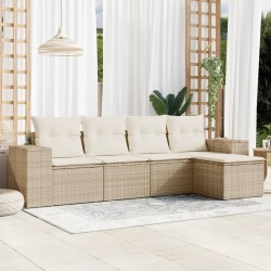 vidaXL Juego de sofás jardín con cojines 5 pzas ratán sintético beige