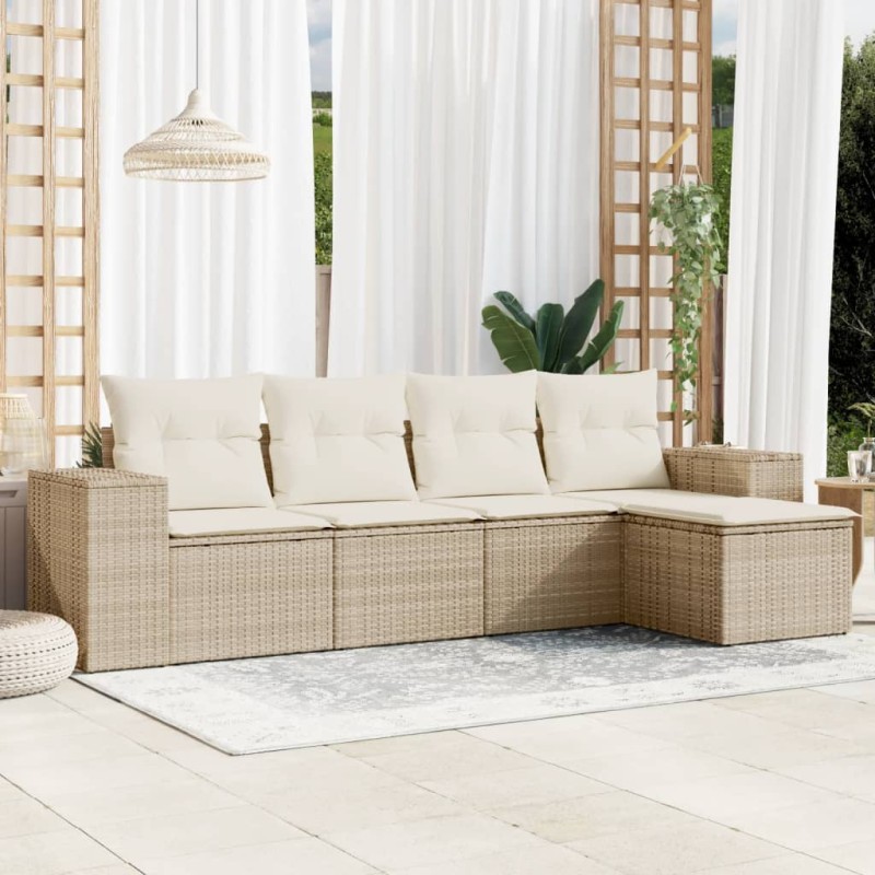 vidaXL Juego de sofás jardín con cojines 5 pzas ratán sintético beige vidaXL Juego de sofás jardín con cojines 5 pzas ratán sintético beige