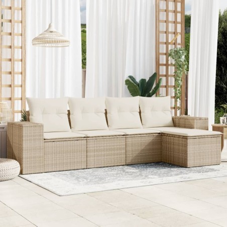 vidaXL Juego de sofás jardín con cojines 5 pzas ratán sintético beige