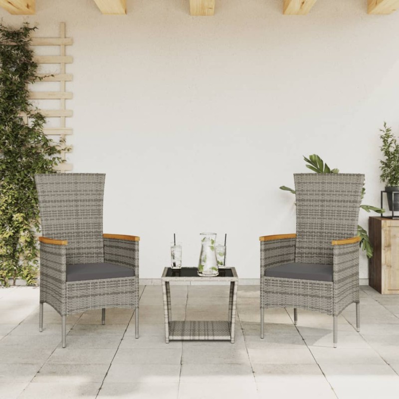 vidaXL Set comedor de jardín 3 piezas con cojines ratán sintético gris vidaXL Set comedor de jardín 3 piezas con cojines ratán sintético gris
