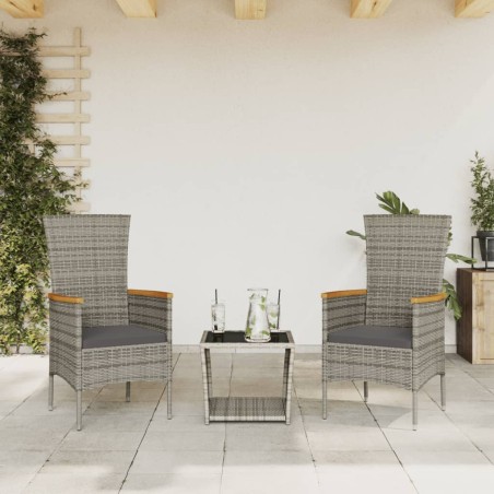 vidaXL Set comedor de jardín 3 piezas con cojines ratán sintético gris