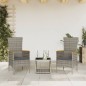 vidaXL Set comedor de jardín 3 piezas con cojines ratán sintético gris vidaXL Set comedor de jardín 3 piezas con cojines ratán sintético gris