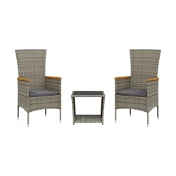 vidaXL Set comedor de jardín 3 piezas con cojines ratán sintético gris