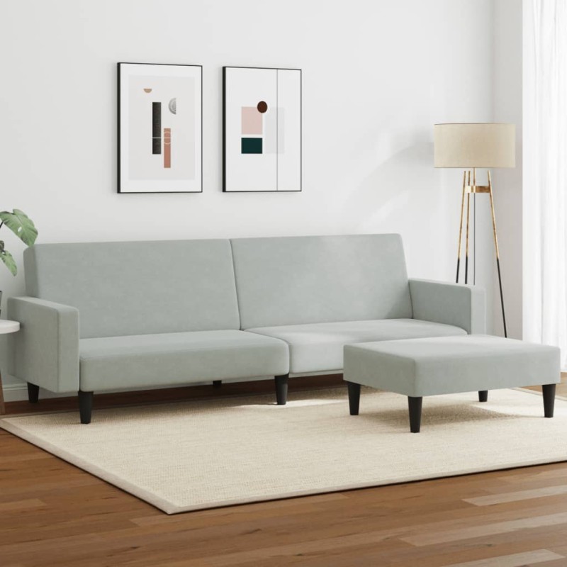 vidaXL Sofá cama de 2 plazas con taburete terciopelo gris claro vidaXL Sofá cama de 2 plazas con taburete terciopelo gris claro