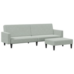 vidaXL Sofá cama de 2 plazas con taburete terciopelo gris claro