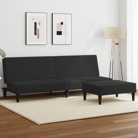 vidaXL Sofá cama de 2 plazas con taburete terciopelo negro