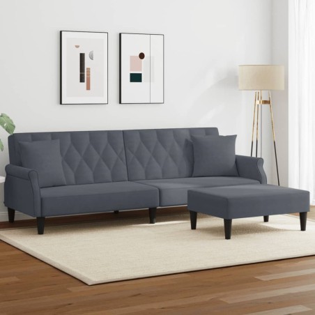 vidaXL Sofá cama 2 plazas y almohadas taburete terciopelo gris oscuro