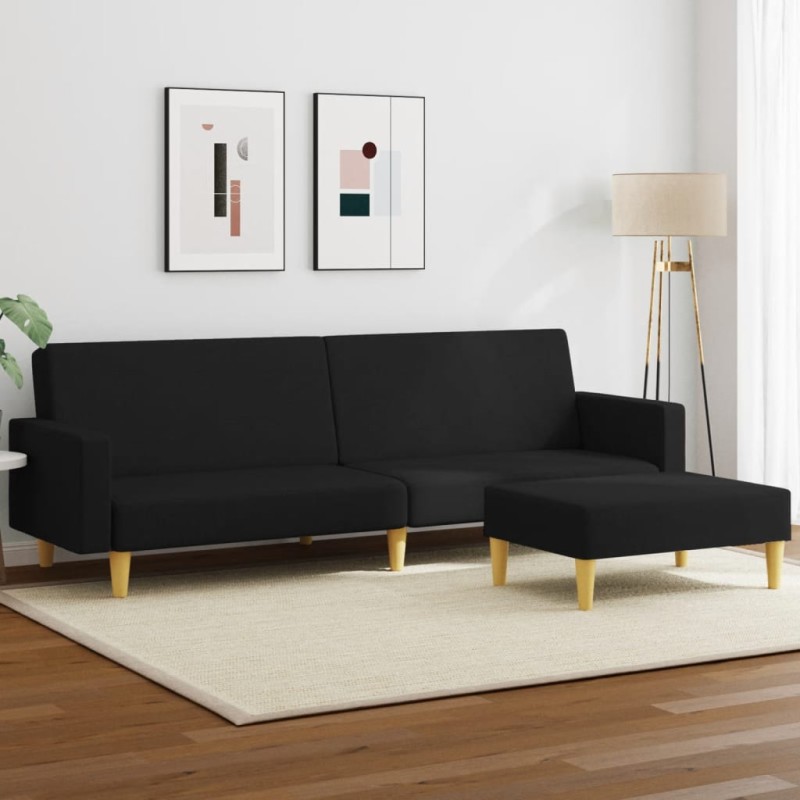 vidaXL Sofá cama de 2 plazas con taburete tela negro vidaXL Sofá cama de 2 plazas con taburete tela negro