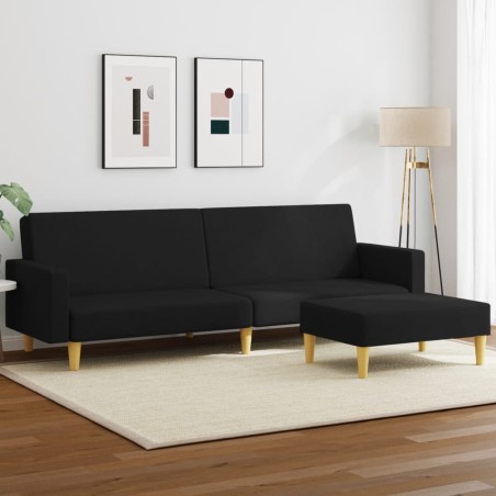 vidaXL Sofá cama de 2 plazas con taburete tela negro