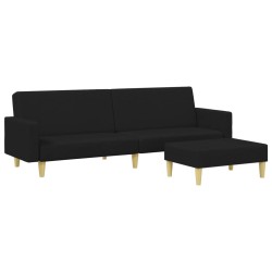 vidaXL Sofá cama de 2 plazas con taburete tela negro
