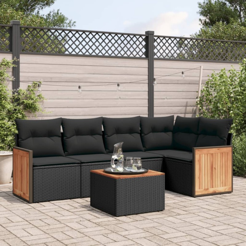 vidaXL Set de sofás de jardín 6 piezas y cojines ratán sintético negro vidaXL Set de sofás de jardín 6 piezas y cojines ratán sintético negro