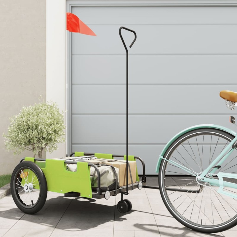vidaXL Remolque para bicicletas hierro y tela Oxford verde