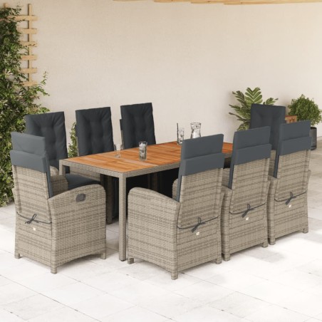 vidaXL Set comedor jardín 9 pzas y cojines ratán sintético gris