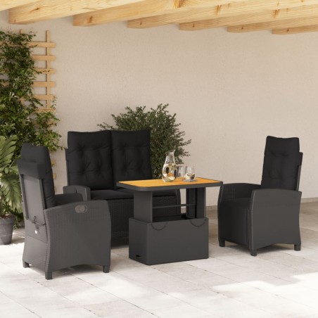vidaXL Juego comedor jardín 4 piezas con cojines ratán sintético negro