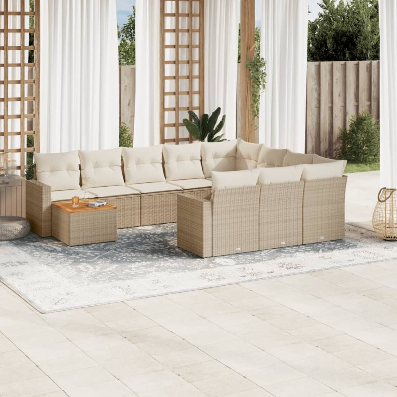 vidaXL Set de sofás de jardín 11pzas con cojines ratán sintético beige vidaXL Set de sofás de jardín 11pzas con cojines ratán sintético beige