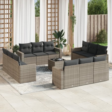 vidaXL Set sofás de jardín con cojines 13 piezas ratán sintético gris