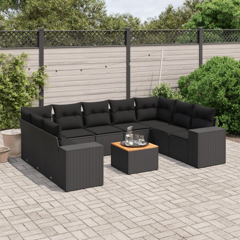 vidaXL Set de sofás de jardín 10 pzas cojines ratán sintético negro vidaXL Set de sofás de jardín 10 pzas cojines ratán sintético negro