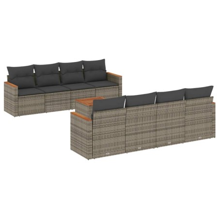 vidaXL Set de muebles de jardín 9 pzas y cojines ratán sintético gris