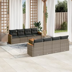 vidaXL Set de muebles de jardín 9 pzas y cojines ratán sintético gris