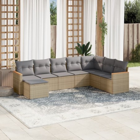 vidaXL Juego de sofás jardín con cojines beige mezcla 8 pzas ratán PE