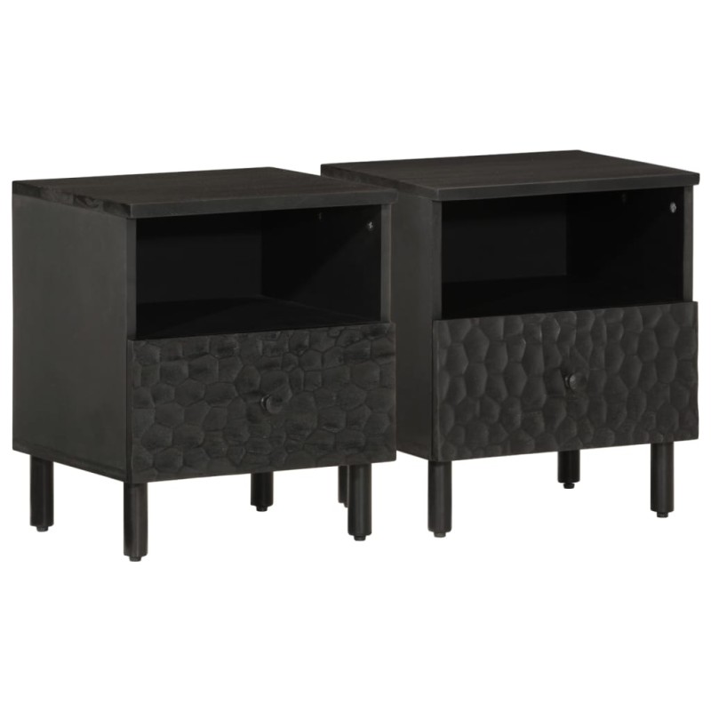 vidaXL Mesitas de noche 2 uds madera maciza de mango negro 40x33x46 cm vidaXL Mesitas de noche 2 uds madera maciza de mango negro 40x33x46 cm