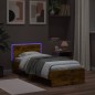 vidaXL Estructura de cama cabecero luces LED roble ahumado 75x190 cm vidaXL Estructura de cama cabecero luces LED roble ahumado 75x190 cm