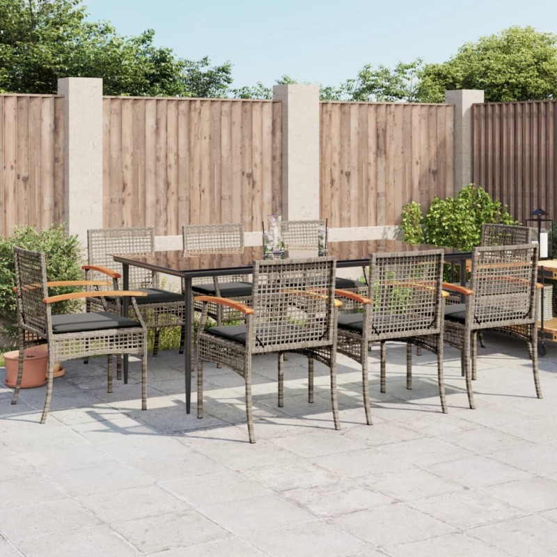 vidaXL Set comedor jardín 9 pzas y cojines ratán sintético gris vidaXL Set comedor jardín 9 pzas y cojines ratán sintético gris