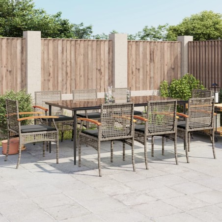 vidaXL Set comedor jardín 9 pzas y cojines ratán sintético gris