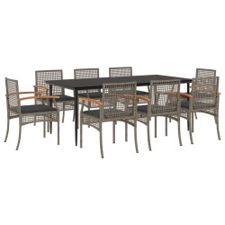 vidaXL Set comedor jardín 9 pzas y cojines ratán sintético gris