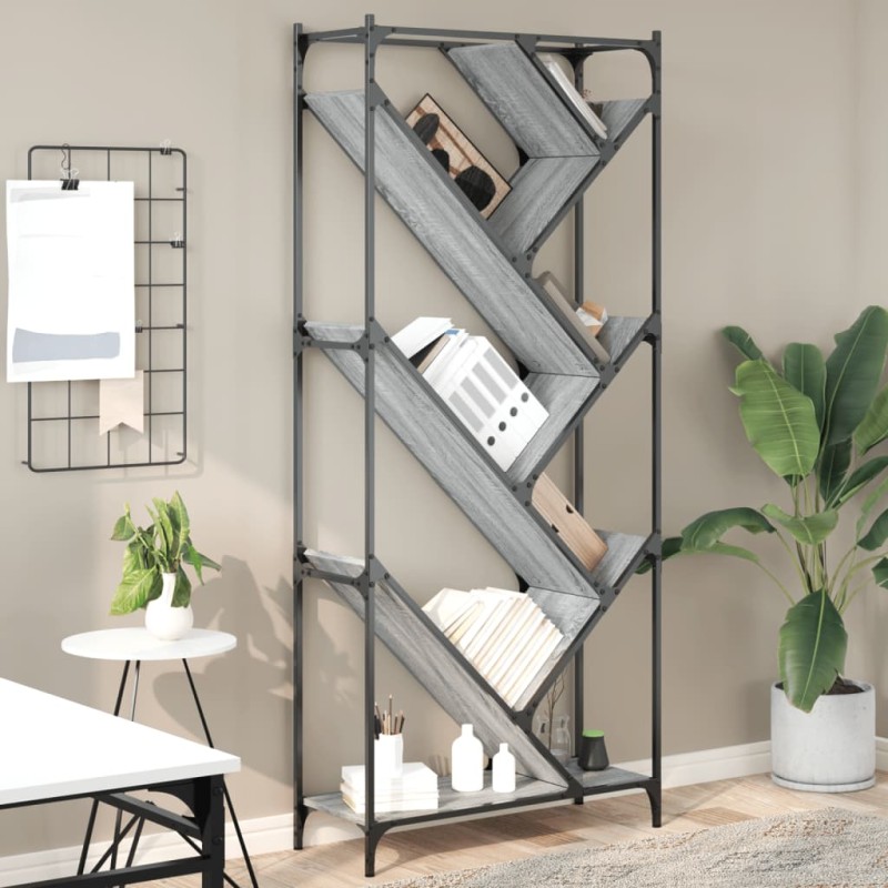 vidaXL Estantería madera ingeniería y metal gris Sonoma 79x30x180 cm vidaXL Estantería madera ingeniería y metal gris Sonoma 79x30x180 cm
