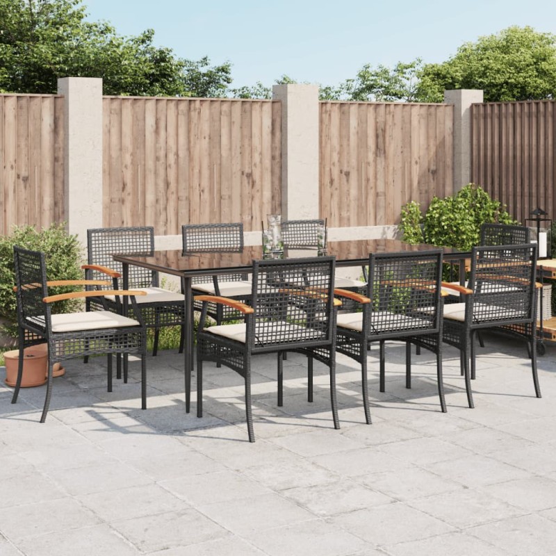 vidaXL Set de comedor de jardín 9 pzas y cojines ratán sintético negro vidaXL Set de comedor de jardín 9 pzas y cojines ratán sintético negro